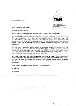 Letter from ATARISOFT